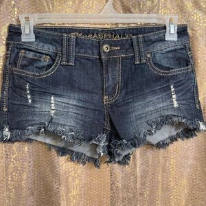 Blue Asphalt Low Rise Dark Blue Cut Off Denim Shorts Y2k 2000s Size 9